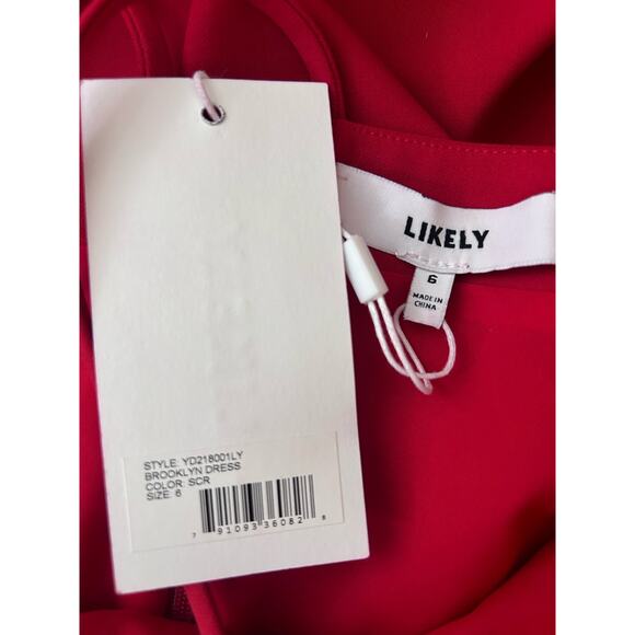 Likely Brooklyn Dress Size 6 Red Knit Spaghetti Strap Front Slit V-Neck NWT - Picture 3 of 5